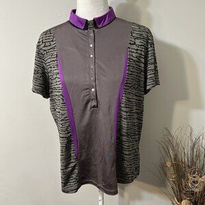Jamie Sadock Women Golf Short Sleeve Polo Top Multicolor Half Snap Front Sz L